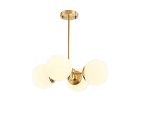qudkdhs 4-Lights Globe Chandelier,Mid Century Sputnik Pendant Light with White Glass Lampshade Modern Brushed Brass Finished Ceiling Light for Dining Kitchen Island-Copper-Copper(White,4 Light)
