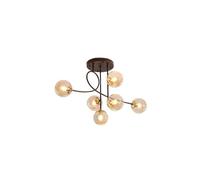 qudkdhs 6-Lights Magic Bean Molecular Chandelier, Sputnik Chandelier Mid Century Globe Ceiling Light Fixture for Living Room Restaurant Kitchen(Black+Cognac lampshade)