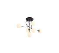 qudkdhs 6-Lights Magic Bean Molecular Chandelier, Sputnik Chandelier Mid Century Globe Ceiling Light Fixture for Living Room Restaurant Kitchen(Black+Milky White)