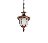qudkdhs American Outdoor Pendant Lights IP54 Waterproof Ceiling Lights Nordic Vintage Metal Glass Hanging Pendant Light Victorian Style Balcony Garden Simple Lighting Fixture (Color : Gilt red)