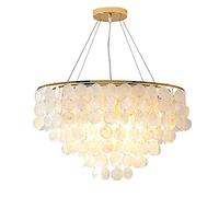 qudkdhs Chandelier Electroplating Gold Chandelier Loft Modern White Natural Seashell Chandelier Ceiling E27 LED Shell Lighting for Dining Room Living Room Kitchen Bedroom Fixture