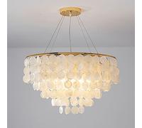 qudkdhs Chandelier Electroplating Gold Chandelier Loft Modern White Natural Seashell Chandelier Ceiling E27 LED Shell Lighting for Dining Room Living Room Kitchen Bedroom Fixture