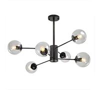 qudkdhs Mid Century Chandelier Retro Farmhouse Pendant Light Indoor Hanging Lamp Black Ceiling Light Fixture Modern Chandelier for Dining Room Bedroom(Clear,6 Lights)