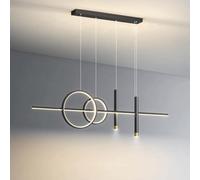 qudkdhs Mid Century Linear Metal Chandelier, Modern Gold Industrial Hanging Pendant Lamp with Silicone Shade, 3 Color Temperatures Dimmable Pendant Lights for Bedroom Living Room(Black)