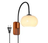 qudkdhs Mid Century Modern Plug in Wall Sconce Smoke Gray Milk Glass Wall Light Adjustable Orange Glass Vintage Rustic Wall Mounted Industrial Wood Wall Lamp for Bedroom Living Room Farmhouse