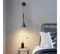 qudkdhs Modern Minimalist Cone Wall Sconce, Nordic Adjustable Hanging Bedside Lamp, E27 Warm Light Fixture for Bedroom, Living Room, Hallway - Resin & Metal Finish in White, Black, Grey(Gray)