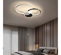 qudkdhs Modern Round Circle LED Ceiling Light, Black Flush Mount Chandelier with Stepless Dimming, Bright Contemporary Lamp for Living Room, Bedroom, Office - 2 Heads
