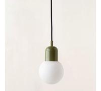 qudkdhs Simple Small Milk Glass Pendant Light Mid Century Modern Hanging Ceiling Lamp Nordic Green Island Light Over Kitchen Sink Frosted White Ball Mini Chandelier for Bedroom Dining Room(Green)