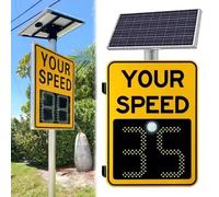 qudkdhs Solar Powered Radar Feedback Sign Speed Display, Vehicle Speed Limit MPH Sign Led Road Radar Detective, Rust Free Aluminum, Reflective, 20"x27"/24"x35"