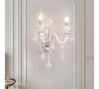 qudkdhs White Crystal Wall Sconce French Country Wall Sconce Light 2-Light Nordic Modern Wall Lighting Candle Two Light Bedroom Wall Mounted Lamp for Bedside Bathroom Living Room Hallway