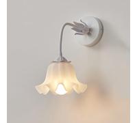 qudkdhs White Flower Wall Sconce for Bedroom Nordic Modern Milk Glass Wall Light Green Floral Wall Mounted Lamp Pink Hallway Wall Hanging Lamp for Bedroom Bedside Living Room Farmhouse
