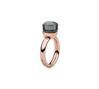 Qudo Firenze stainless steel rose coloured ring with "smoke" stone (grey).