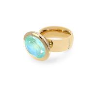 Qudo Gold Ring Tivola Big Stainless Steel Crystal Silky Sage Delite (Milky Turquoise), Glass crystal, No Gemstone