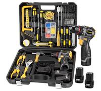 QUDODO Brushless Compact Drill Tool Set, 120PCS 45N. m 18V Cordless Drill Kit with 2 Battery, Woman Household Tool Kit with Electric Driver, Taladro Set with Inalámbrico for Daily Home Basic Repair