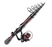 QudraKast Fishing Rod and Reel Combos - High Carbon Fiber Telescopic Fishing Pole and 12+1 Full Metal Ultra Smooth Spinning Reel with X-Warping Pattern Design, Red, 2.1M