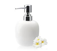 Qudubuy 450ml Oval Ceramic Soap Dispenser with Pump Refillable Lotion Bottle for Liquid Soap, Shampoo, Bath Milk for Modern Hotel Home Bathrooms and Kitchens (White)