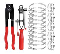 Qudubuy CV Joint Boot Clamp Tool Set, Stainless Steel 2 Pcs Automotive Hose Axle Pliers with 20 Pcs Adjustable Ear Crimp Bands in Two Sizes for ATV/UTV/CV Car Banding, Tie-Down Strap Repair (Red)
