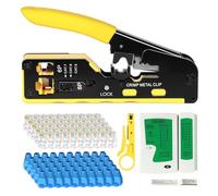 Qudubuy RJ45 Crimp Tool Kit with Ethernet Cable Tester - Pass Through RJ45 Crimping Tool for Cat5/5e/6/6A/7, RJ11/RJ12 Compatible, 105Pcs Ethernet Crimping Tool Kit for Network Installers