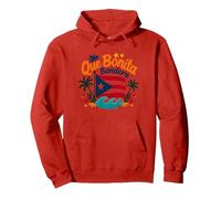 Que Bonita Bandera: Puerto Rican Pride Tropical Theme Pullover Hoodie, Adult Unisex, Red, XL