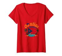 Que Bonita Bandera: Puerto Rican Pride Tropical Theme V-Neck T-Shirt, Women, Red, M