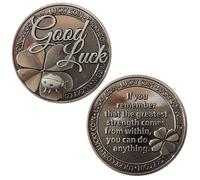 QUEAMBLER Lucky Coin Good Luck Sentimental Good Luck Coins Engraved Message Keepsake Gift Set Charm