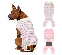 QUEARN 2 Pack Dog Recovery Suit for After Neuter Spay Wounds Protector | 95% Cotton Soft Breathable, Professional Anti-Licking Surgery Onesies, Substitute E-Collar & Cone, XL Textured Pinky & White
