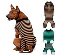 QUEARN 2 Packs Breathable Cotton Dog Recovery Suit for After Neuter Spay Abdominal Wounds Protector, Professional Anti-Licking Onesies for Male Female Pets Surgery Bandages, 2XL Striped Yellow Green