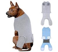 QUEARN 2 Packs Breathable Cotton Dog Recovery Suit for After Neuter Spay Abdominal Wounds Protector, Professional Anti-Licking Onesies for Male Female Pets Surgery Bandages, XL Grey Blue Pure