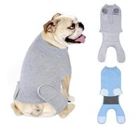 QUEARN 2 Packs Breathable Cotton Dog Recovery Suit for After Neuter Spay Abdominal Wounds Protector, Professional Anti-Licking Onesies for Male Female Pets Surgery Bandages, L Grey Blue Pure