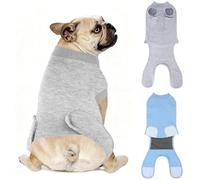 QUEARN 2 Packs Breathable Cotton Dog Recovery Suit for After Neuter Spay Abdominal Wounds Protector, Professional Anti-Licking Onesies for Male Female Pets Surgery Bandages, S Grey Blue Pure