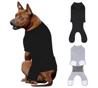 QUEARN 2 Packs Breathable Cotton Dog Recovery Suit for After Neuter Spay Abdominal Wounds Protector, Professional Anti-Licking Onesies for Male Female Pets Surgery Bandages, XL Black Grey Pure