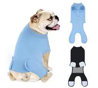 QUEARN 2 Packs Breathable Cotton Dog Recovery Suit for After Neuter Spay Abdominal Wounds Protector, Professional Anti-Licking Onesies for Male Female Pets Surgery Bandages, L Black Blue Pure