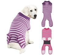 QUEARN 2 Packs Breathable Cotton Dog Recovery Suit for After Neuter Spay Abdominal Wounds Protector, Professional Anti-Licking Onesies for Male Female Pets Surgery Bandages, 2XL Purple & Pink Stripes