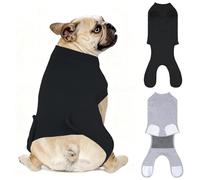 QUEARN 2 Packs Breathable Cotton Dog Recovery Suit for After Neuter Spay Abdominal Wounds Protector, Professional Anti-Licking Onesies for Male Female Pets Surgery Bandages, S Black Grey Pure