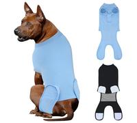 QUEARN 2 Packs Breathable Cotton Dog Recovery Suit for After Neuter Spay Abdominal Wounds Protector, Professional Anti-Licking Onesies for Male Female Pets Surgery Bandages, 2XL Black Blue Pure