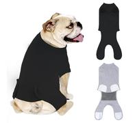 QUEARN 2 Packs Breathable Cotton Dog Recovery Suit for After Neuter Spay Abdominal Wounds Protector, Professional Anti-Licking Onesies for Male Female Pets Surgery Bandages, L Black Grey Pure
