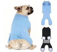 QUEARN 2 Packs Breathable Cotton Dog Recovery Suit for After Neuter Spay Abdominal Wounds Protector, Professional Anti-Licking Onesies for Male Female Pets Surgery Bandages, M Black Blue Pure