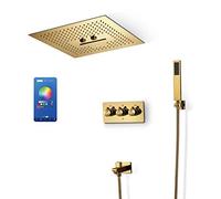 QUEAWOQ 64 Color LED Gold Shower Combo Set Ceiling Mounted Bathroom Shower Faucet Set with 16 Inches Shower Head, Handheld Shower, Bathtub Faucet,Mobile Phone Control,Showerheads Octopus feet