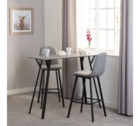 Quebec Breakfast Bar Table Set Concrete Effect Table & 2 Grey Faux Leather Stool