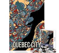 Quebec City Earth Tone Map Travel Art 1000 Piece Jigsaws for Adults Puzzle Stimulate Active Brain And Mind Gentle Relaxing Fun Activity (38x26cm)