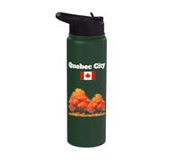 Quebec City Souvenir Autumn Leaves Fall Foliage Canada Flag Stainless Steel Insulated Water Bottle