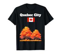Quebec City Souvenir Autumn Leaves Fall Foliage Canada Flag T-Shirt