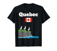 Quebec Souvenir Puffin Lover Canada Travel Canadian Flag T-Shirt