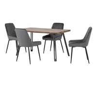 Quebec Wave Edge Dining Table + 4 Avery Chairs Set - Oak Effect & Grey Velvet