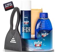 Quebec Winter Essential Gift Pack - Quick Acting Deicer - Removes Dirt and Grime Screen Wash - Prevents Re-Freezing - Ice Scraper Compact Size - Windscreen Demister Pad - Easy to Use
