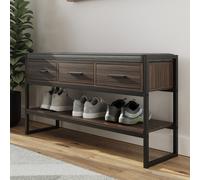 quebec wooden shoe storage bench in walnut and grey