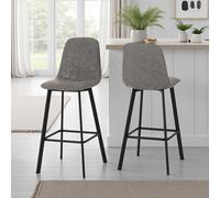 Quebec X2 Breakfast Bar Stools Grey Faux Leather Kitchen Tall Metal Legs Pair
