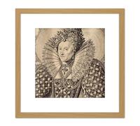 Queboorn Queen Elizabeth England Engraving 8X8 Inch Square Wooden Framed Wall Art Print Picture with Mount Artery8 Light Oak One Size