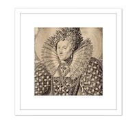 Queboorn Queen Elizabeth England Engraving 8X8 Inch Square Wooden Framed Wall Art Print Picture with Mount Artery8 White One Size