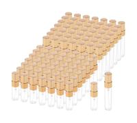 Quechoyz 100 Pcs Mini Glass Spray Bottles Set, 50 Pcs 3ml & 50 Pcs 5ml Clear Perfume Travel Refillable with Gold Cap, Fine Mist Travel Atomizer for Essential Oils, Perfume, Cleaning Samples, gold